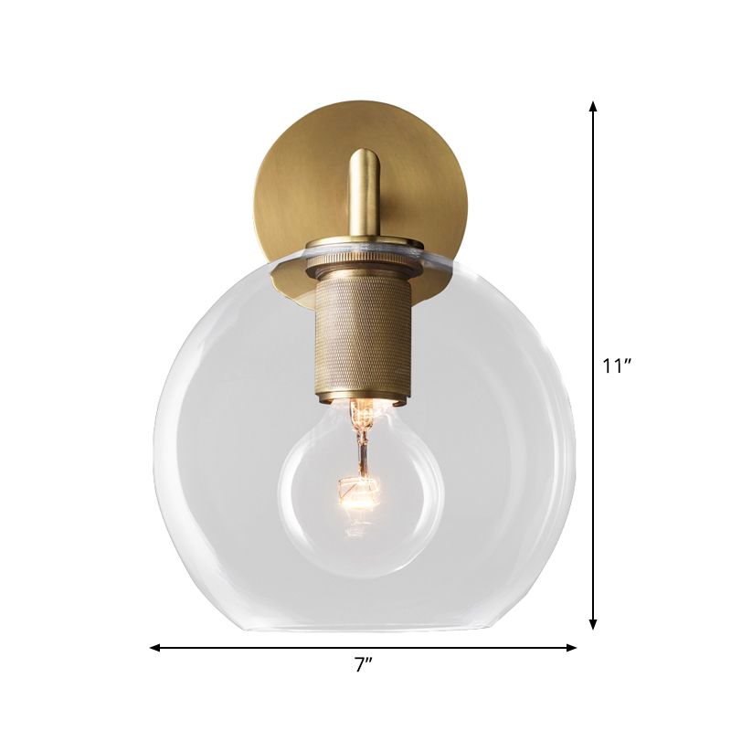 Bronze Armed Wall Sconce Light Postmodern Single Metal/Clear Glass Wall Lamp with/without Disc/Sphere/Cone Shade