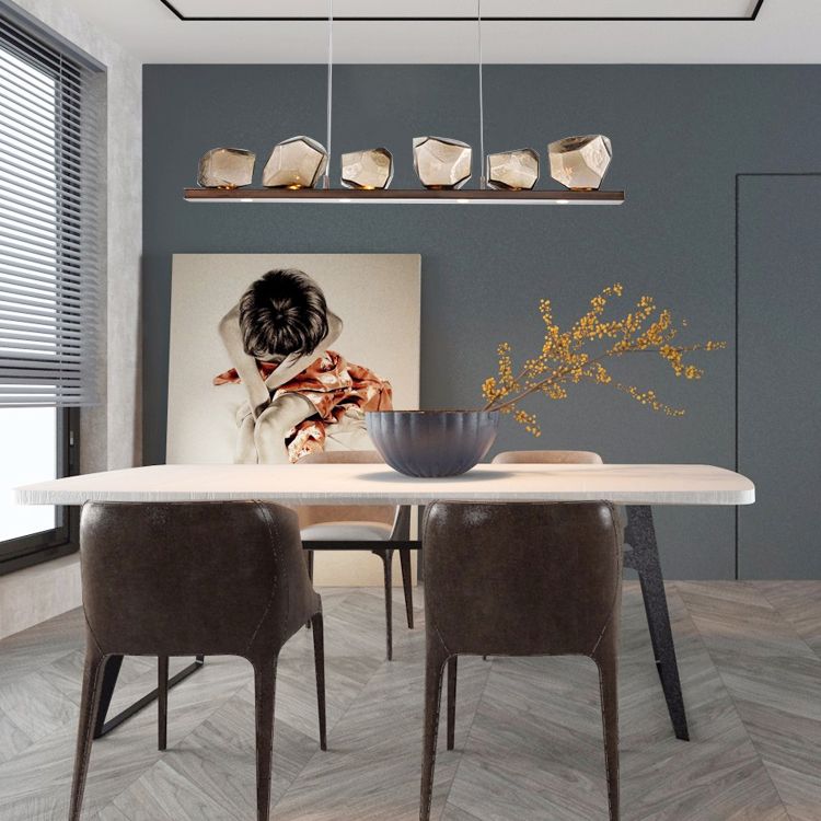 Geometric Island Light Fixtures Modern Glass 6-Light Island Lights in Black