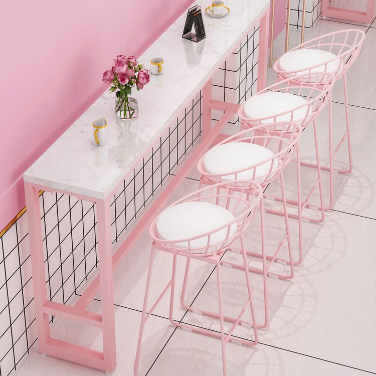 Glam Rectangle Bar Stool Table White Top Pub Table with Pink Base