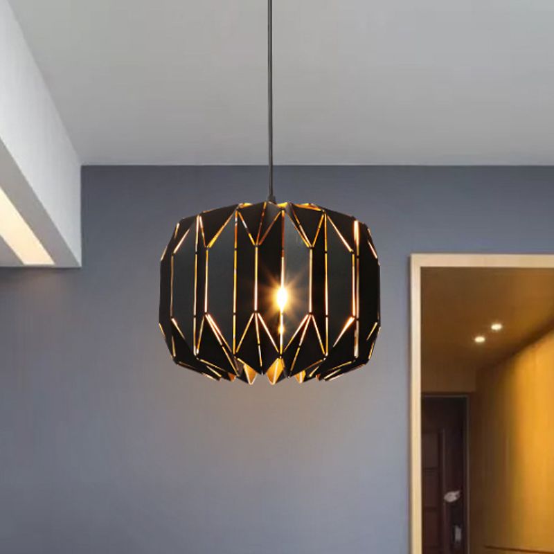 Restaurant Origami Hanging Lamp Metal One Head Contemporary Black/Silver Ceiling Pendant