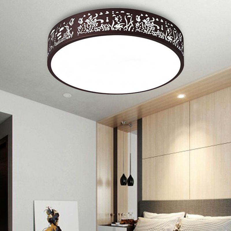 Kid Bedroom Etched Round Ceiling Light Acrylic Metal Macaron Loft Ceiling Mount Light