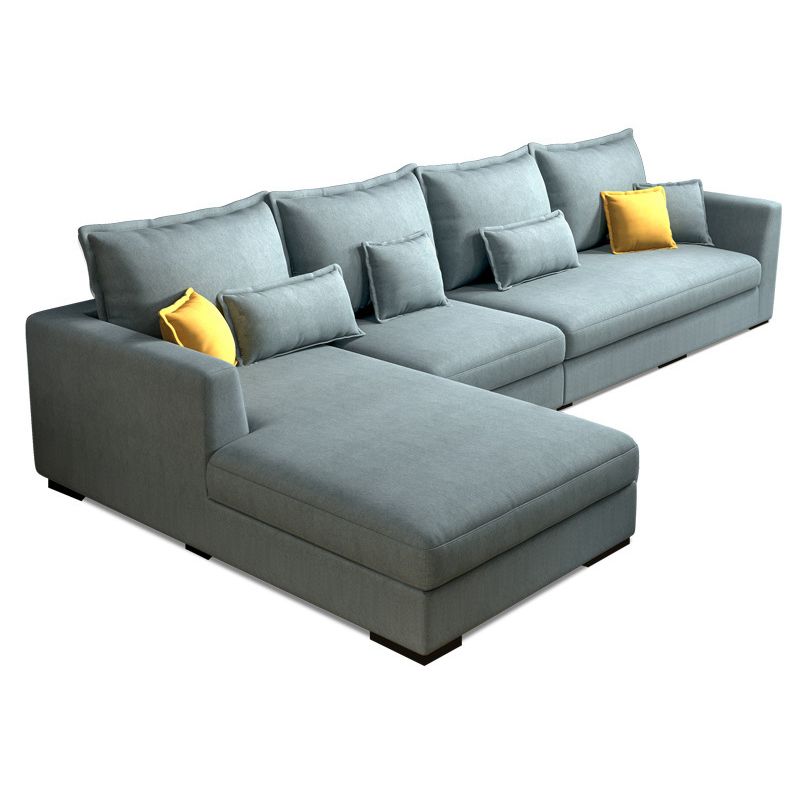 Square Arm Sectional Nordic 4-seater Fabric Sectional with Bolster Pillows