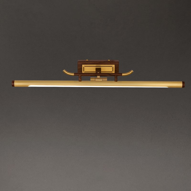 Brass Straight Mirror Light Chinese Style Single Light Wall Lamp for Bathroom