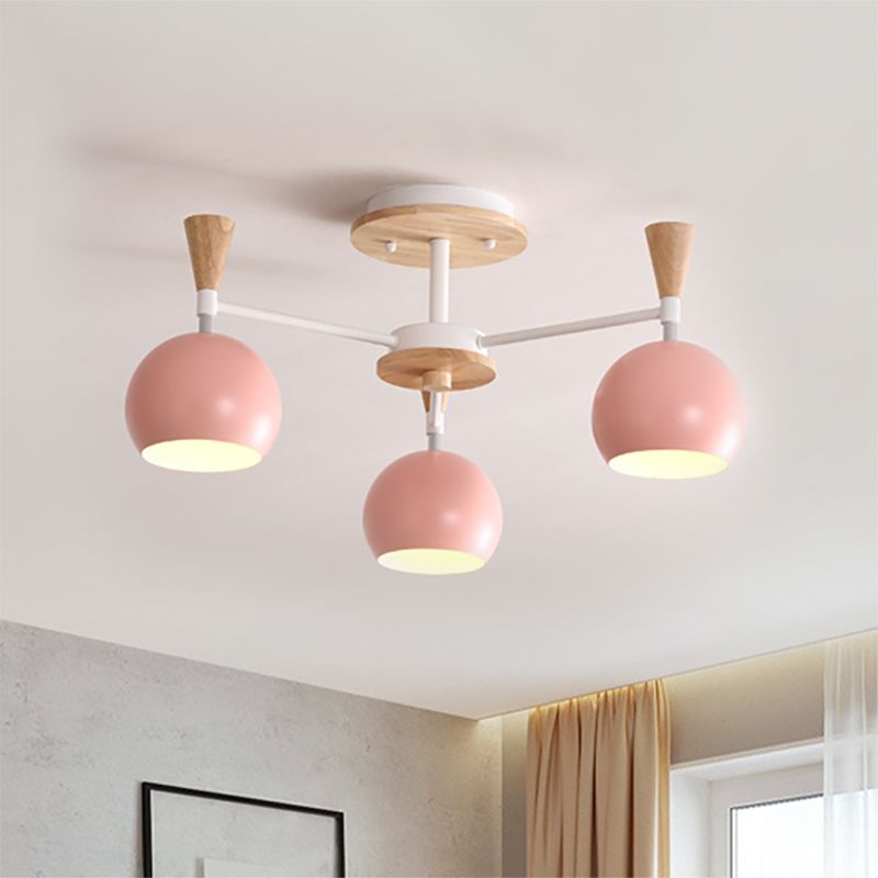 Macaron 3/6/8-Light Ceiling Lamp with Acrylic Shade Pink/Yellow/Blue Dome Semi Flush Pendant