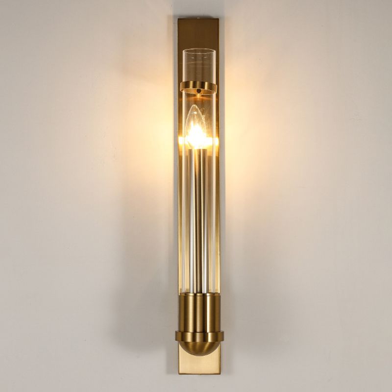 Tubular Clear Glass Wall Lighting Modernism 1 Bulb Gold Sconce Lamp Fixture for Bedroom