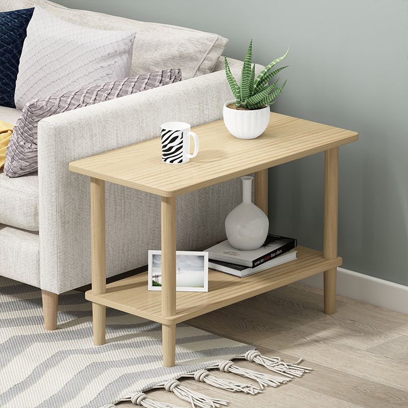 Modern Wood End Slide Table 2-Tier Corner Table with Storage