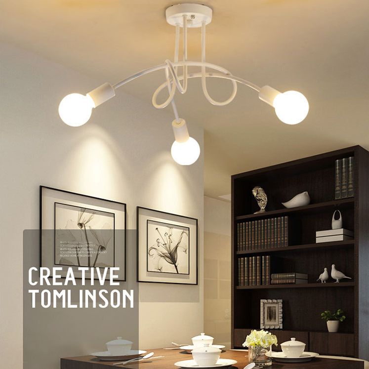 Shadeless Ceiling Light Fixture Industrial Metal Semi Flush Mount Lighting for Bedroom
