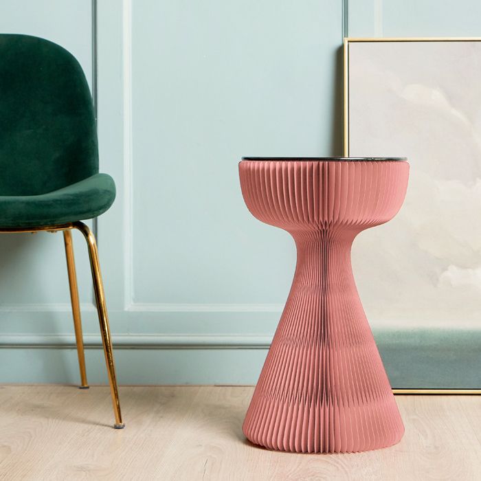 21.25" Tall Kraft Paper Pedestal End Table Round Glass Top Side Table