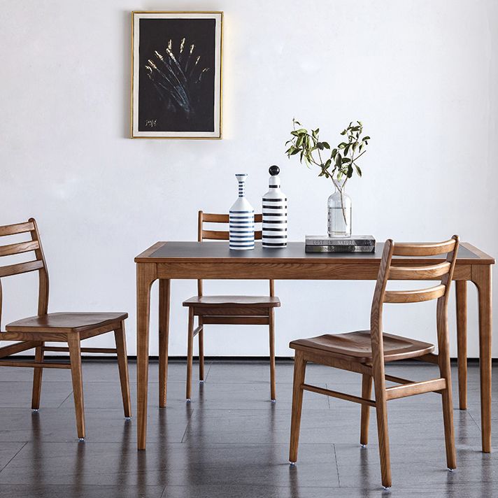Sintered Stone Top Dining Table in Black Rectangle Table with Wooden Base and 4 Legs