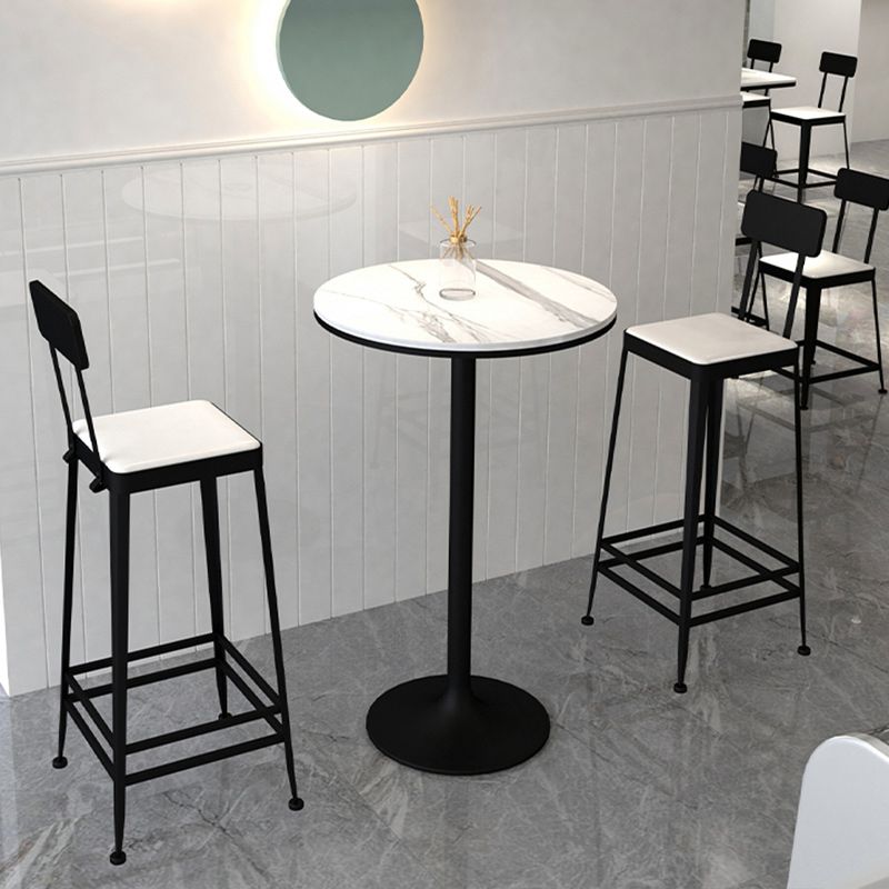Stone Bar Dining Table Glam Round Bar Table with Pedestal for Milk Tea Shop