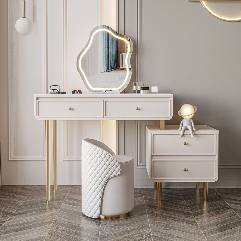 Glam Slate Top Vanity Dressing Table Solid Wood Vanity Desk with Drawers