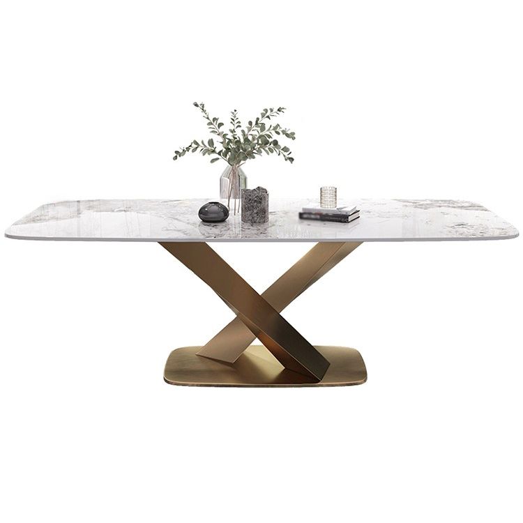 Mesa de comedor de piedra mesa de comedor de lujo tradicional con base de acero inoxidable