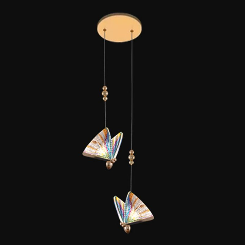 Iluminación colgante de mariposa luz acrílica moderna en oro para dormitorio