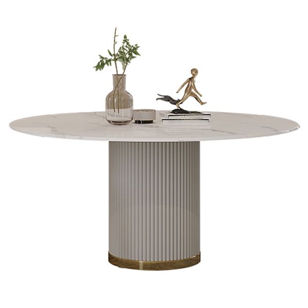 Traditional Luxury Round Dining Table White Sintered Stone Table with Pedestal Base
