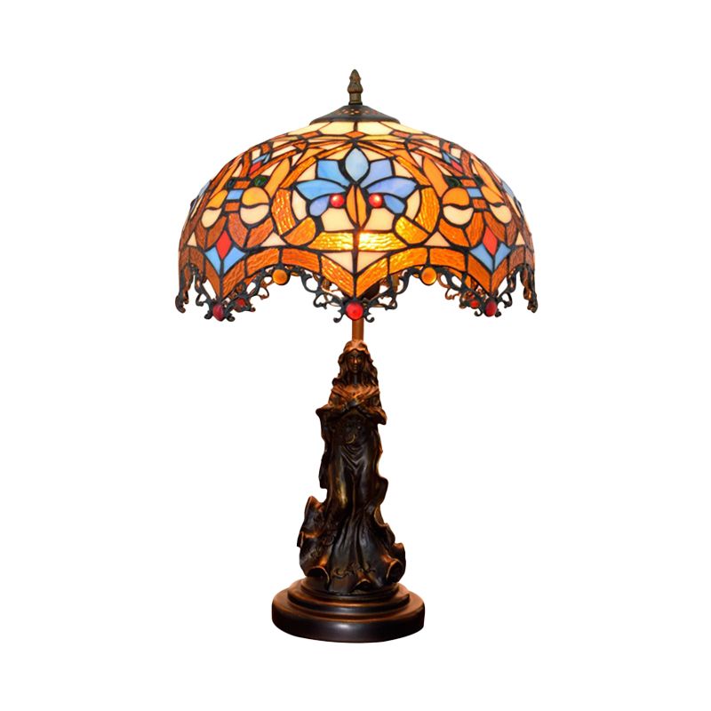 Scroll-trim geschoeide nachtlicht Tiffany gebrandschilderd glas 1 kop brons tafelverlichting met papegaaipatroon