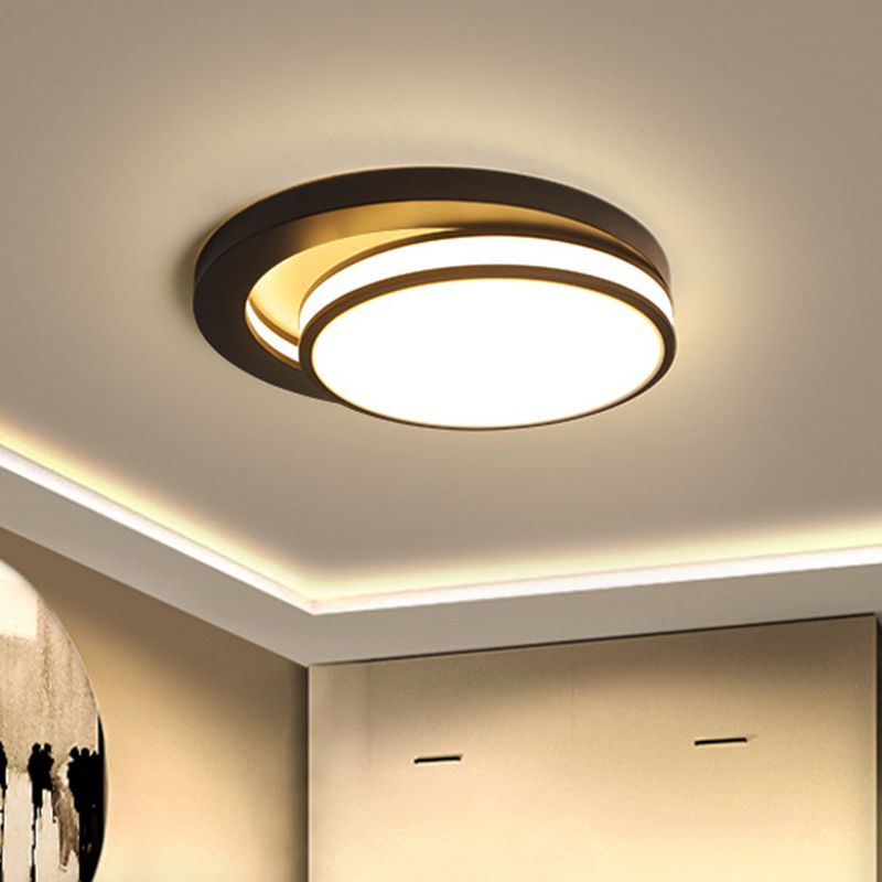 18"/21.5" Wide Metal Round Flush Mount Modernism Black/White LED Ceiling Lamp in Warm/3 Color Light
