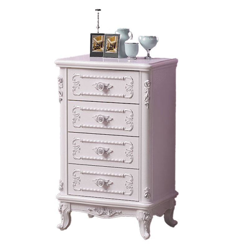 Traditional Bedroom Wooden Storage Chest Vertical Chest in White with Drawers