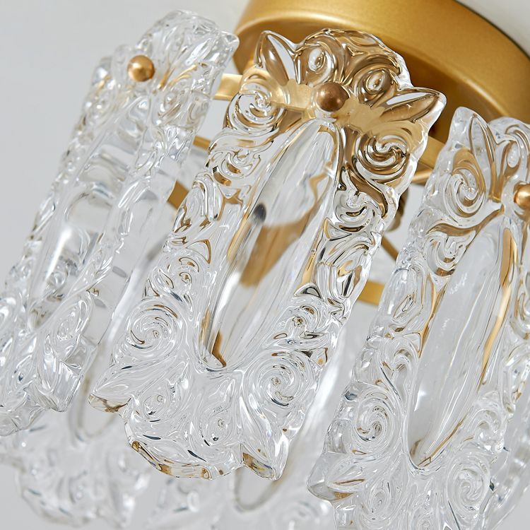 Traditional Metal Semi Flush Lamp 1-Light Bedroom Ceiling Lighting with Glass Shade