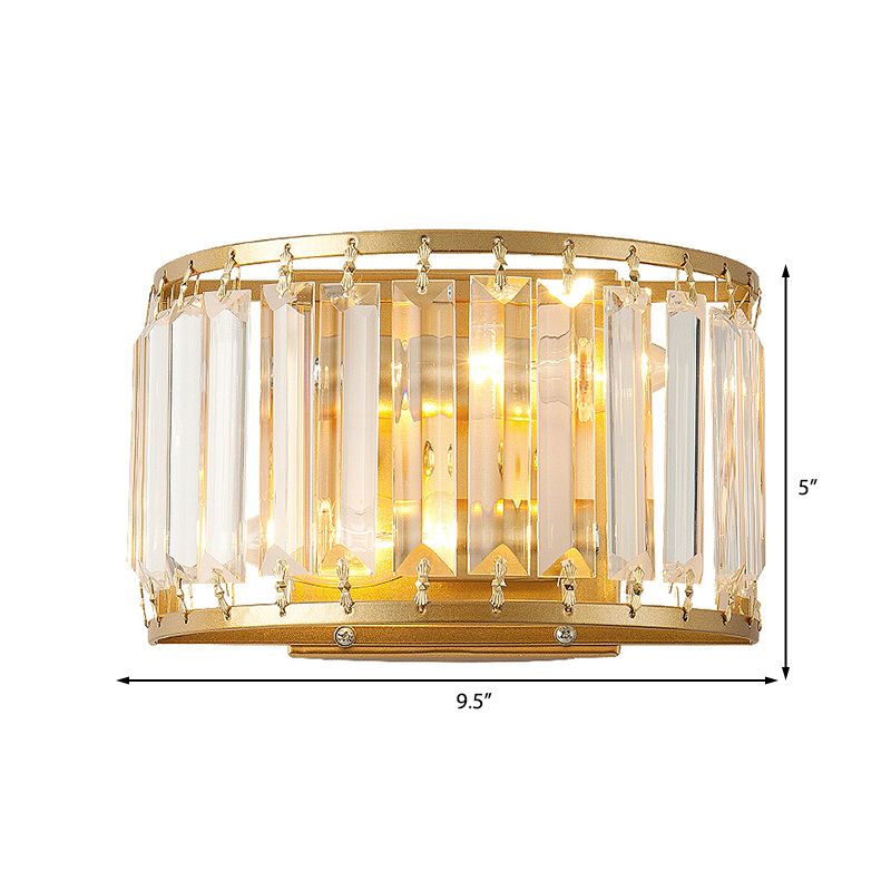 Funzione da parete a forma di tamburo Stile moderno Crystal Crystal 1 Light Living Room Sconce Lighting in ottone