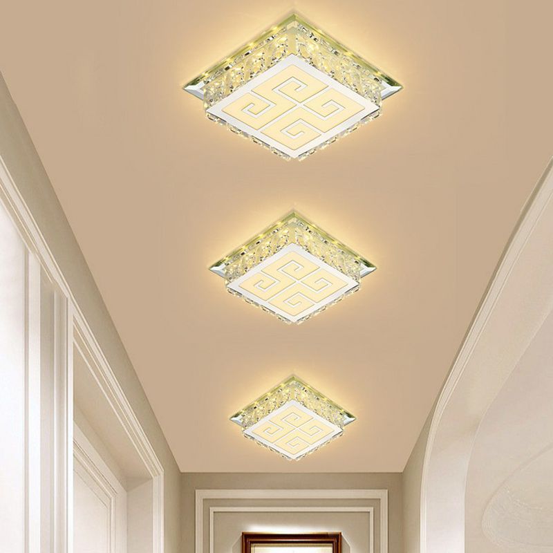 Plafonnier LED carré clair en cristal de simplicité, luminaire de plafond pour Foyer
