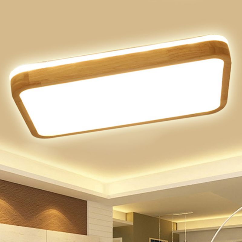 Lámpara de montaje empotrada de madera cuadrada/rectangular, lámpara de techo LED moderna de 12"/16"/19,5" de ancho, color beige, con difusor esmerilado en luz natural