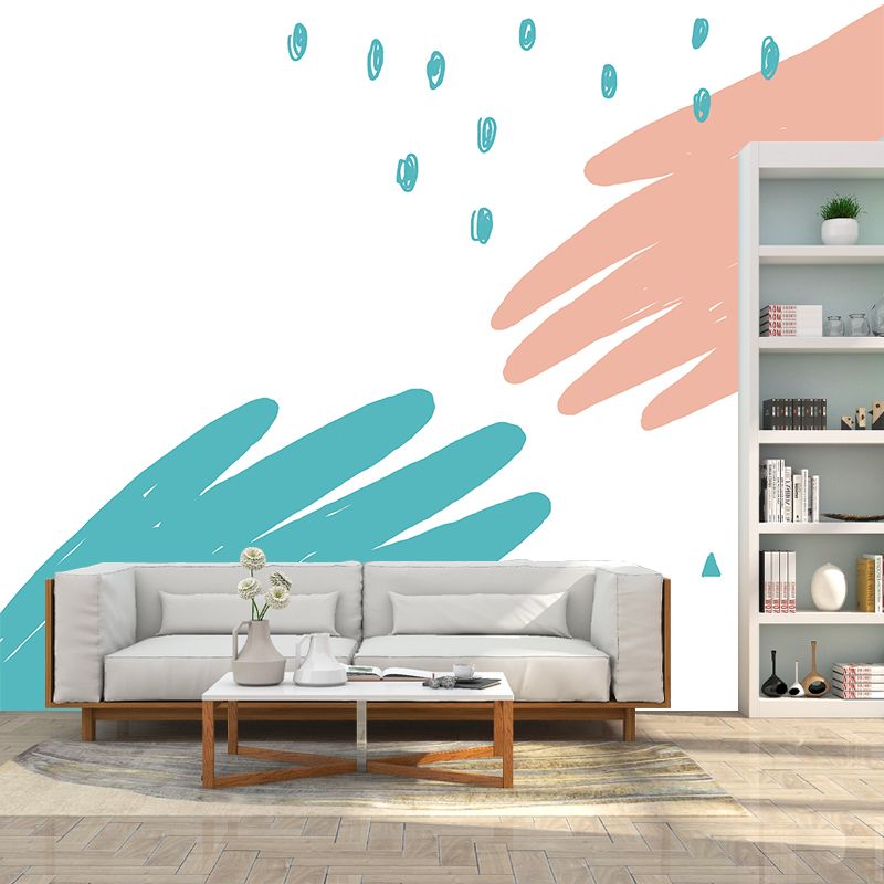 Illustration Hands Wall Mural Decal for Kids Bedroom, Pink-Blue, Custom Size Available