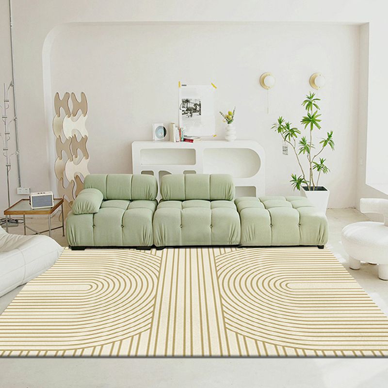 Light Brown Modern Rug Polyester Line Rug Stain Resistant Rug for Home Decor