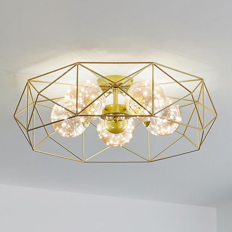 Globe Clear Glass Techo Arexo Nordic Gold Finish LED Semi Flush Light para dormitorio