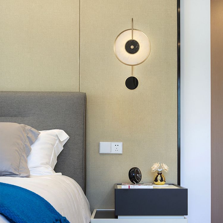 Contemporary Stone Wall Lighting 1-Light Circle Sconce Light for Living Room