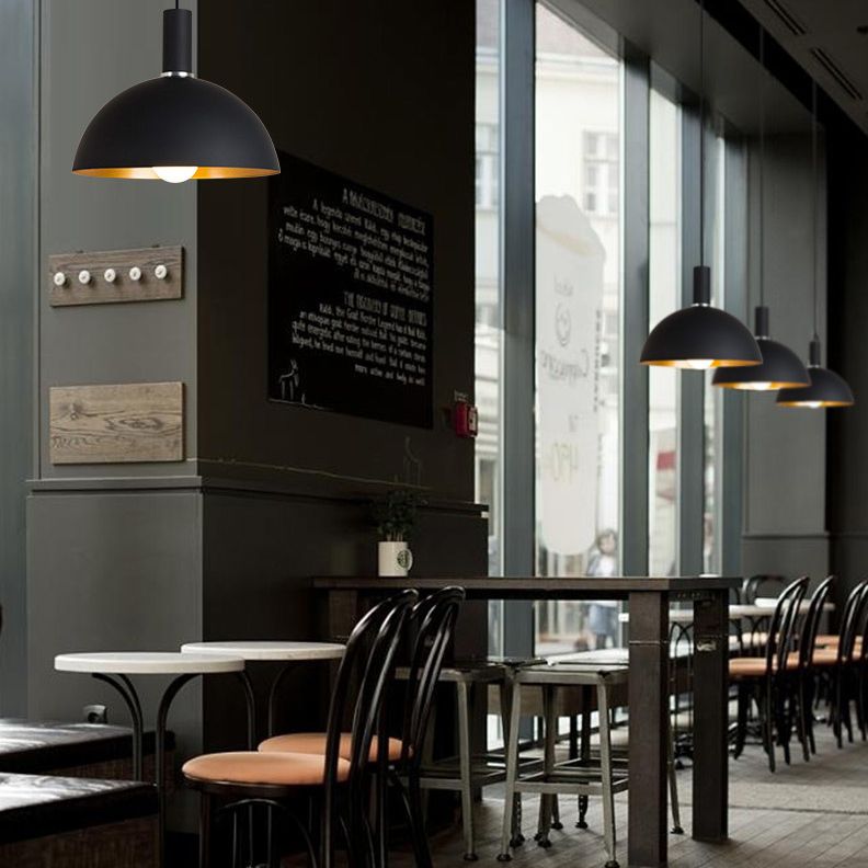 Black and Gold Inner Geometric Pendant Industrial Retro Metal 1-Light Bistro Hanging Light