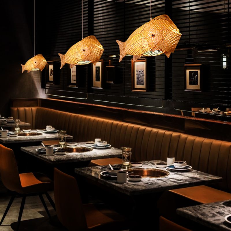 Bamboo Japanese Pendant Light Creative Fish 1-Light Hanging Ceiling Light