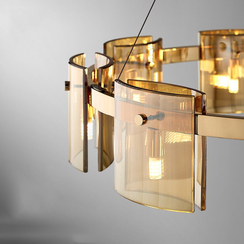 Modern Minimalism Pendant Light Metal Geometric Chandelier with Glass Shade