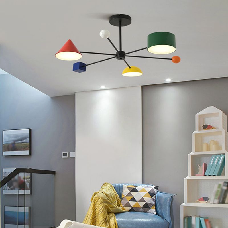Luz colgante LED de hierro forjado Sputnik en moderna luz de techo de interior de estilo creativo con decoración de madera
