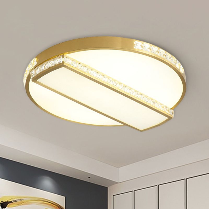 Gold Geometric Ultrathin Flushmount Lamp Minimalistic Crystal Embedded Gold LED Ceiling Light