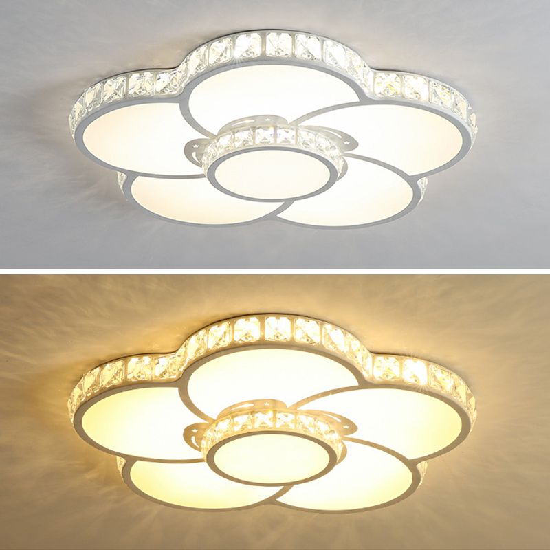 White Floriated LED Ceiling Light in Modern Creative Style Crystal Indoor Flush Mount with Acrylic Shade