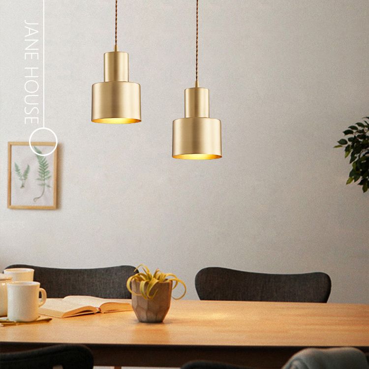 Esszimmer Down Lighting Anhänger Modernes Messing -Hang -Lampe -Kit mit Zylindermetallschatten