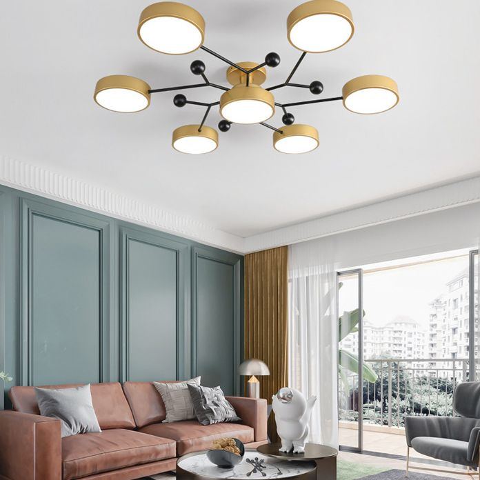 Molecular LED Semiflush Monte Light Macaron Style Metallo Living Camera Soffitto Luce