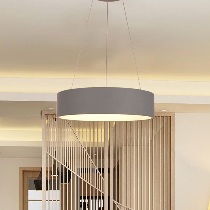 Aluminum Round LED Pendant Lamp Minimalist Grey Ceiling Hanging Light over Dining Table