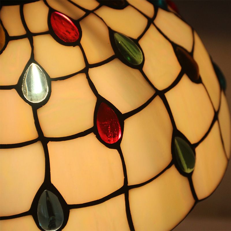 BEIGE Gioielli in vetro Night Table Light Tiffany Testa singola Nera Nero con base