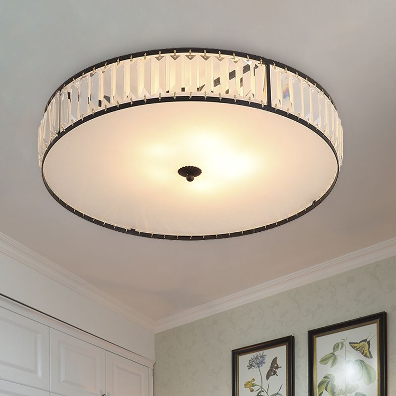 14"/21.5" W White 3/5 Lights Ceiling Mount Simple Style Crystal Drum Flush Light Fixture for Bedroom
