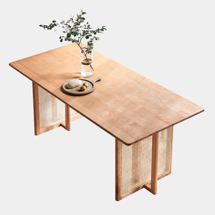 Rectangle Ash Wood Table for Restaurant Modern Dining Table with Double Pedestal
