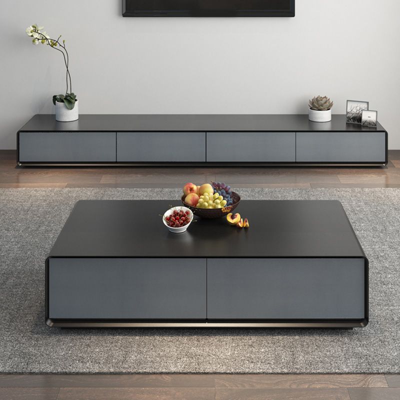 Modern Style Rectangular Wooden Table Abstract Base Coffee Table