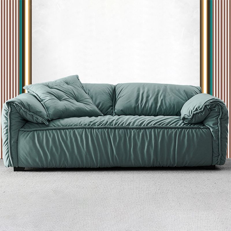 Contemporary Living Room Faux Leather Pillow Top Arm Cushions Settee