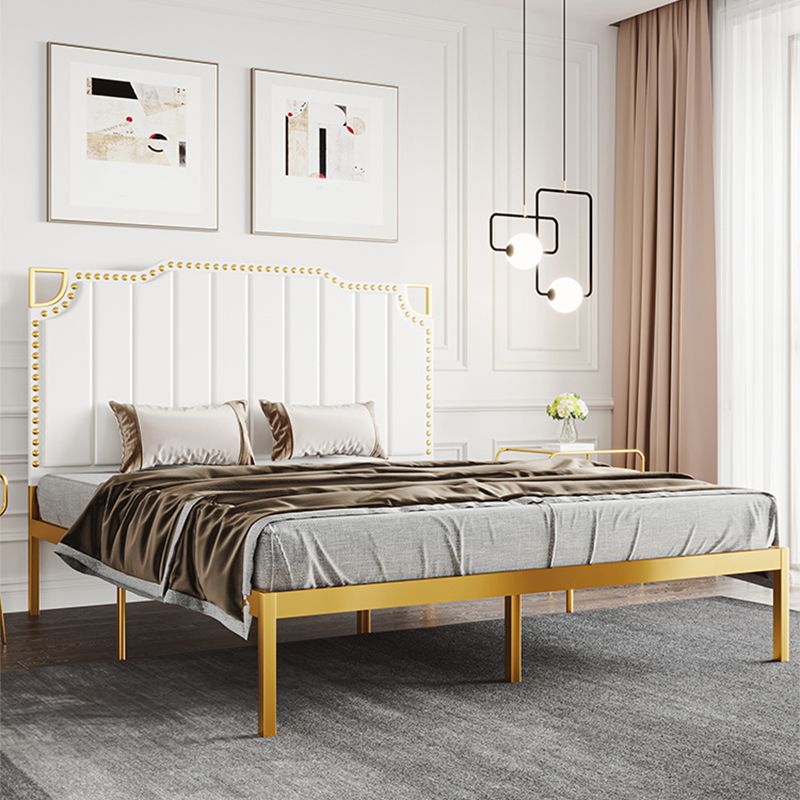 Glam Open-Frame Bed Metal Standard Bed with Upholstered Headboard