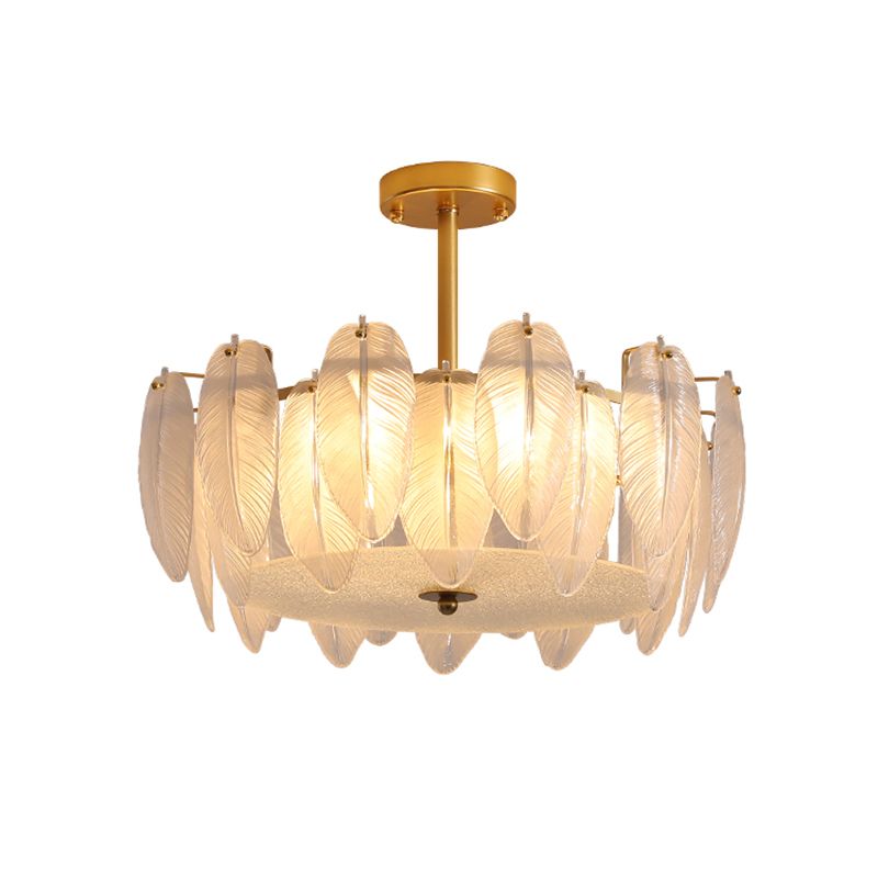 Gold Metal Chandelier Light Fixtures American Style Multi-Head Feather Hanging Pendant Lamps