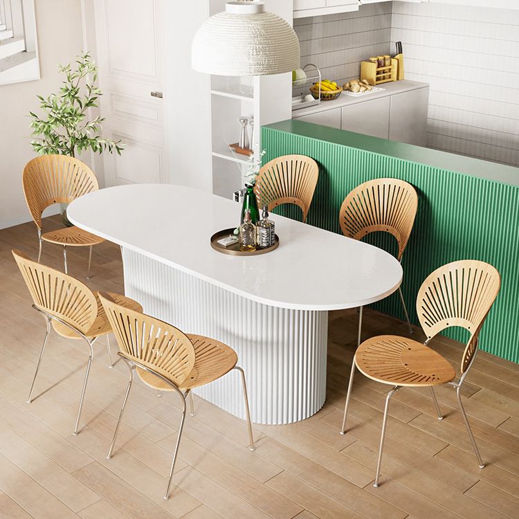 Contemporary Wood Standard Dining Table Oval Shape Kitchen Dining Table with Pedestal Base
