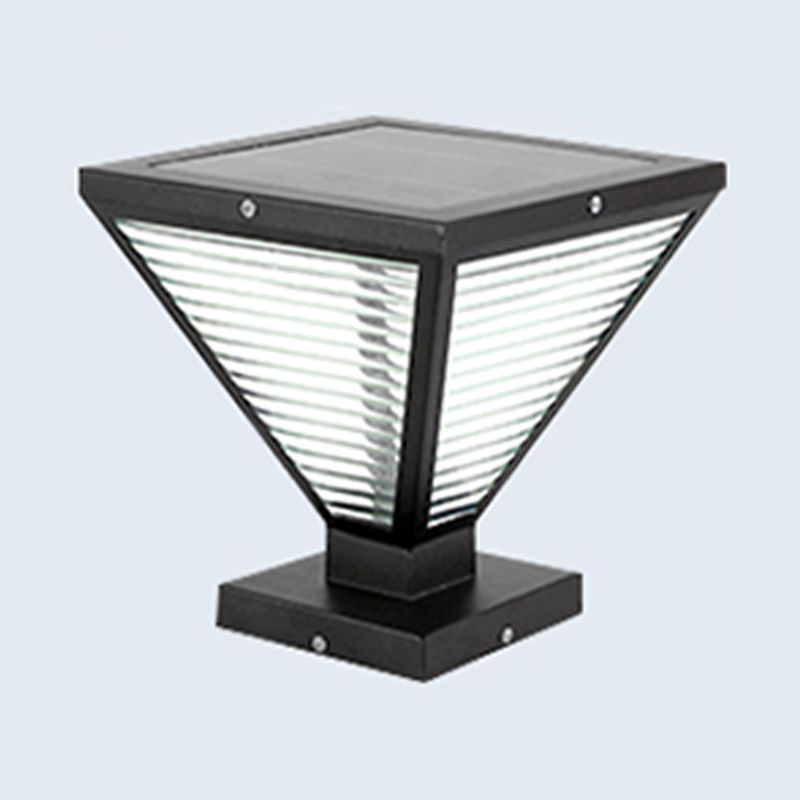 Geometric Shape Metal Outdoor Light Modern Style 1 Light Solar Pillar Lights in Black