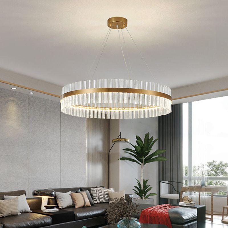 Postmodern Circular Suspended Lighting Fixture Crystal Hanging Ceiling Fixture for Restaurant