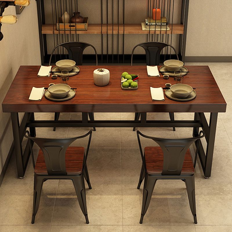 Solid Wood Industrial Dining Table Brown Dinette Table with Metal Frame