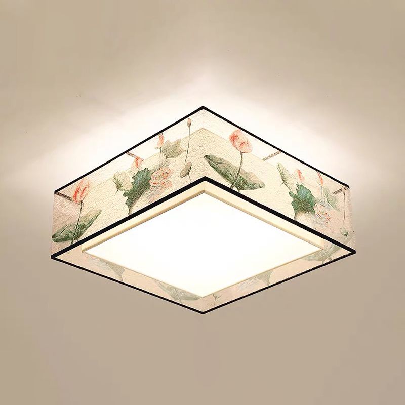 Lampe de plafond d'ombre de tissu de lumière affleurante de Style asiatique pour la salle à manger de salon